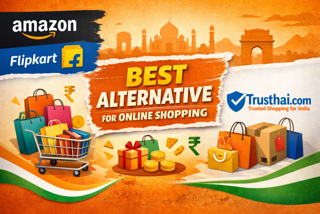 Best alternative to Amazon and Flipkart for online shopping in India showing Trusthai.com as a trusted shopping website